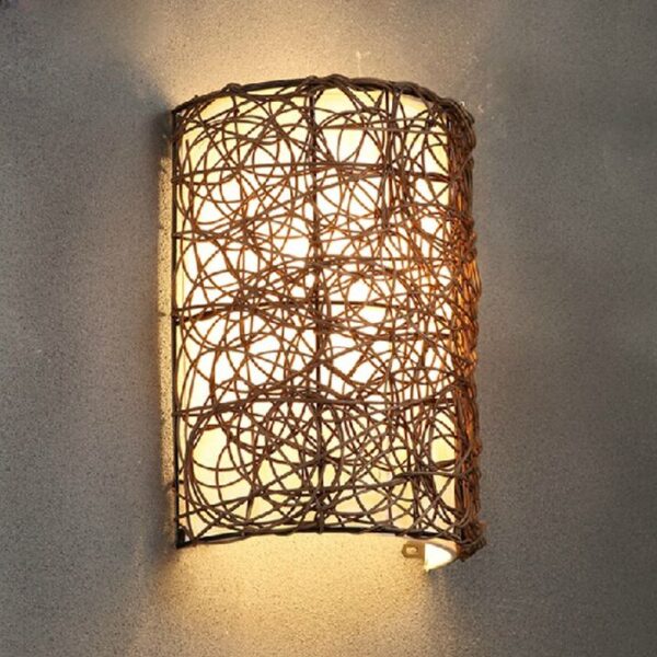 Natural Rattan Wall Sconce - Bohemian Style
