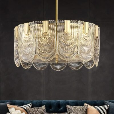 نجفة جولدن شيلز – إضاءة كريستالية تصميم قواقع ذهبية للمنزل