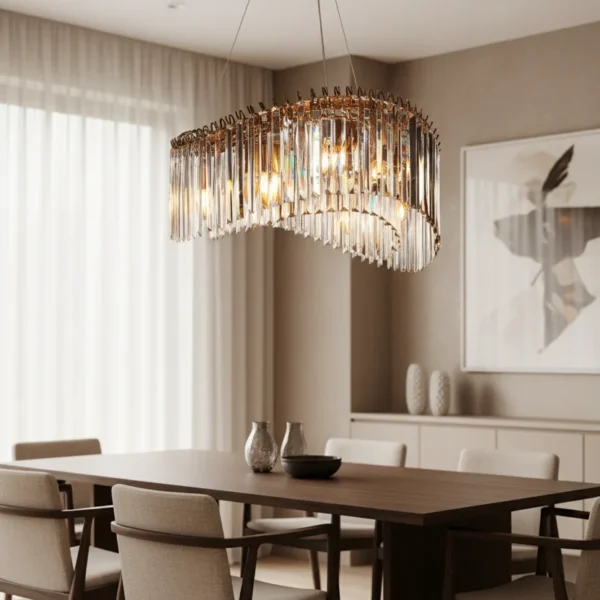 نجفة كريستال فخمة جولدن ويفز – إضاءة وديكور فاخر للمنزل