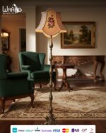 Brass Floor Lamp with Aubusson Lampshade