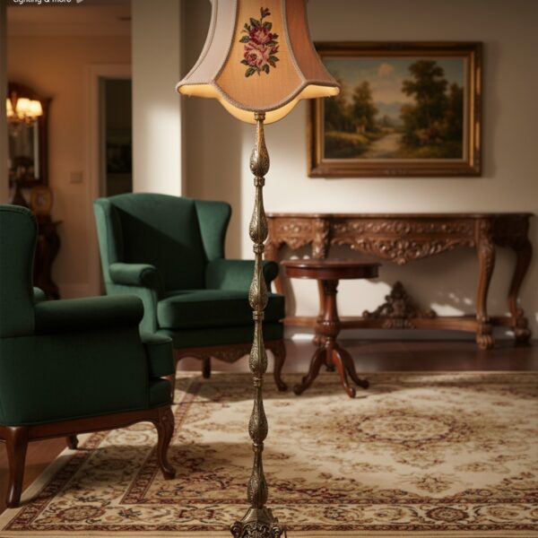 Brass Floor Lamp with Aubusson Lampshade