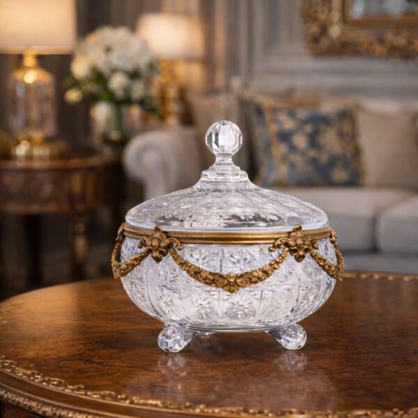 Royal Crystal Bonbonniere with Brass Accents