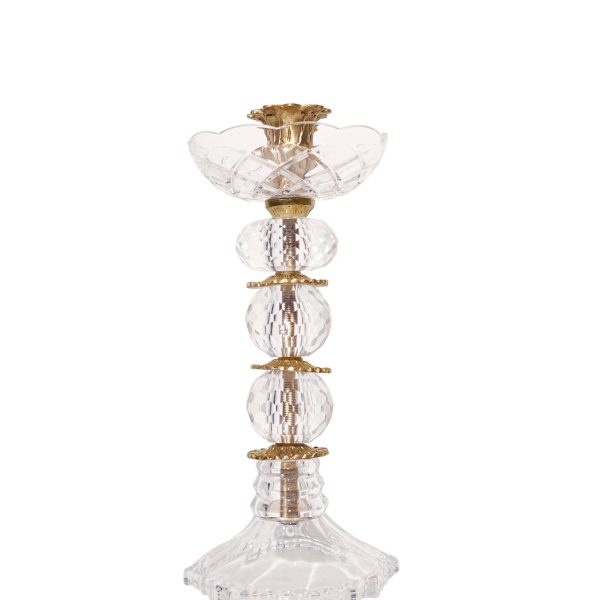 شمعدان كريستال أسفور فاخر بتفاصيل نحاس ملكي ارتفاع 25 سم