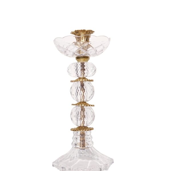 شمعدان كريستال أسفور فاخر بتفاصيل نحاس ملكي ارتفاع 25 سم