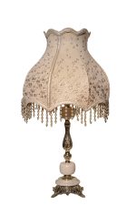 Royal Brass & Marble Salon Lamp with Premium Turkish Guipure Shade - Image 2