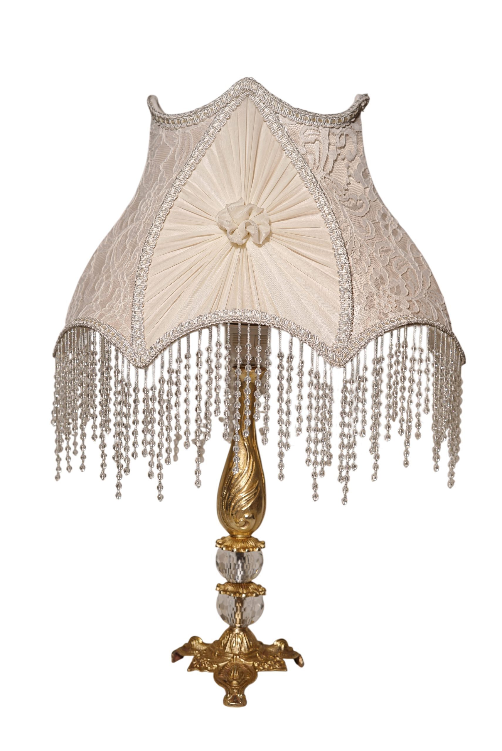 DSC02645 (1) Royal Brass & Crystal Salon Lamp with Turkish Guipure Shade - Image 1