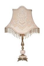 Royal Brass & Marble Bedside Lamp with Premium Turkish Guipure Shade