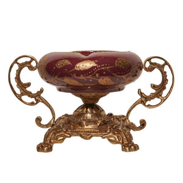 Royal Brass & Gold-Inlaid Ceramic Masterpiece with Scroll Handles