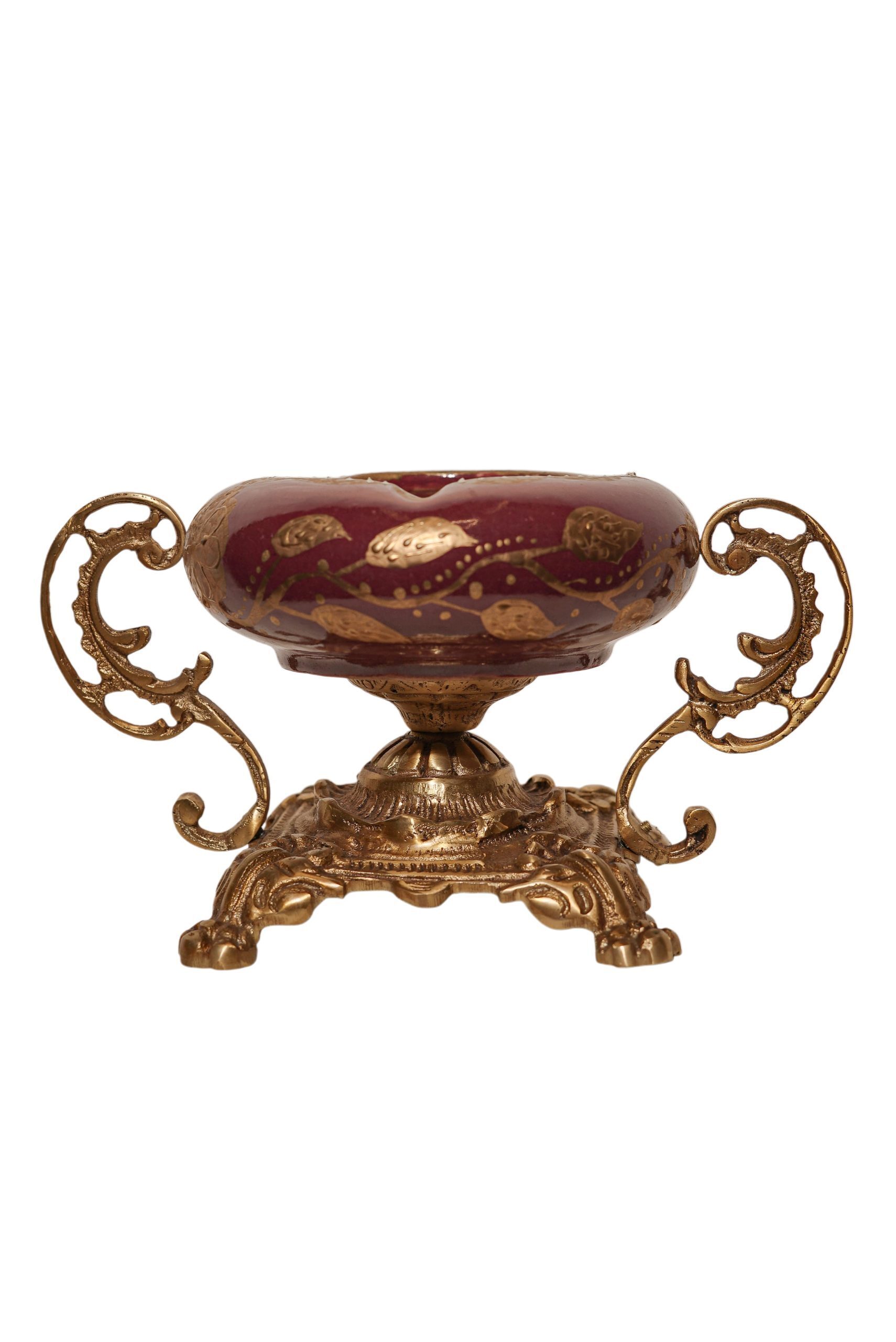 DSC02800 (1) Royal Brass & Gold-Inlaid Ceramic Masterpiece with Scroll Handles - Image 1