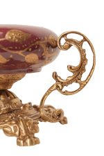 Royal Brass & Gold-Inlaid Ceramic Masterpiece with Scroll Handles - Image 3