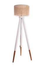 ⁦لمبادير خشب أبيض مودرن بثلاث أرجل مع شابوه رتان⁩ - الصورة ⁦2⁩