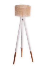 ⁦لمبادير خشب أبيض مودرن بثلاث أرجل مع شابوه رتان⁩ - الصورة ⁦2⁩