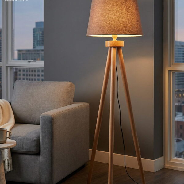 Modern Wooden Tripod Floor Lamp