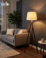 Modern Dark Brown Wooden Tripod Floor Lamp
