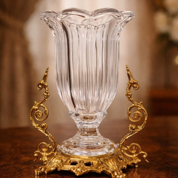 Luxurious Crystal Vase with Royal Brass Stand