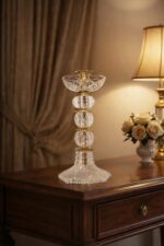 Luxurious Asfour Crystal Candlestick with Royal Brass Details - 25 cm Height