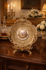 Majestic Brass Plate with Floral Porcelain