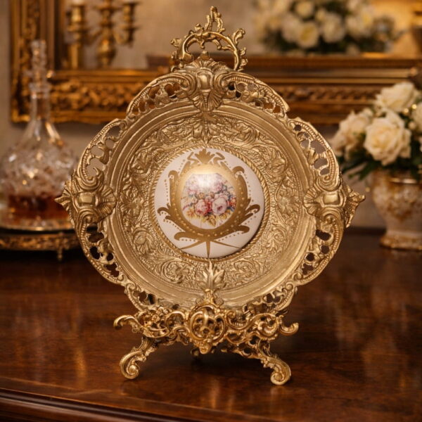 Majestic Brass Plate with Floral Porcelain