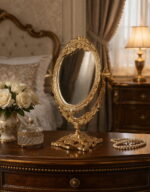 Luxurious Ornate Brass Swivel Tabletop Mirror