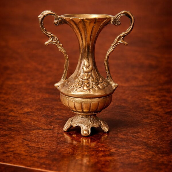 Luxurious Mini Antique Brass Vase with Ornate Handles
