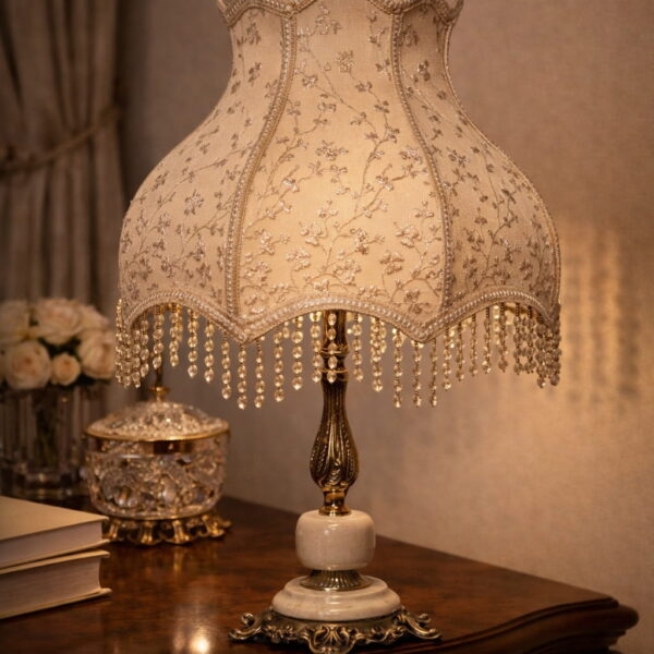 Royal Brass & Marble Salon Lamp with Premium Turkish Guipure Shade