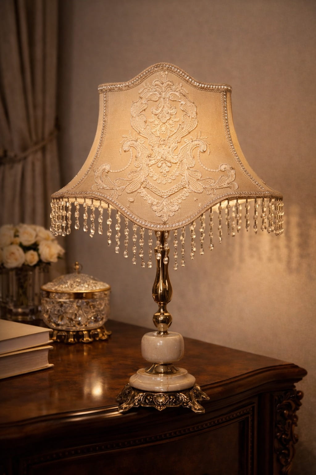WhatsApp Image 2026-03-31 at 2.55.46 PM Royal Brass & Marble Salon Lamp with Premium Turkish Guipure - Image 1