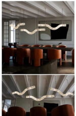 The Serene Wave Sculptural Marble & Copper Chandelier - Image 4