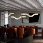 The Serene Wave Sculptural Marble & Copper Chandelier
