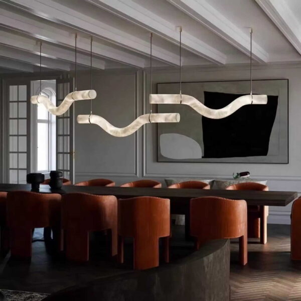 The Serene Wave Sculptural Marble & Copper Chandelier