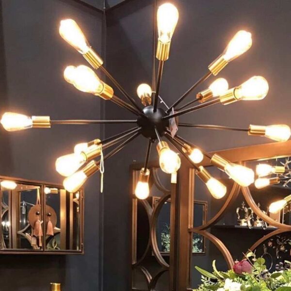 Modern Sputnik Metal Chandelier 18 Arms Black and Gold