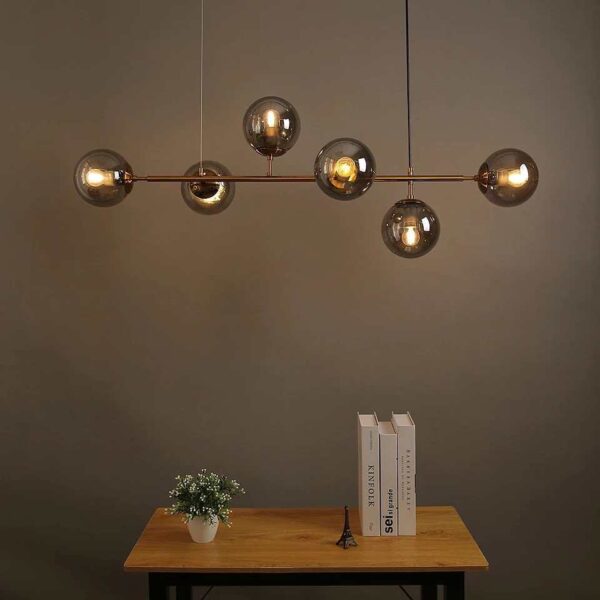 Modern Linear 6 Globe Smoke Glass Chandelier 100cm