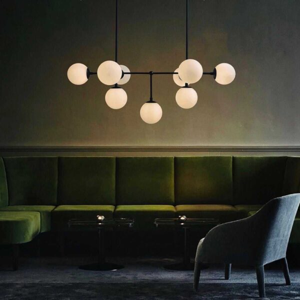 Modern Linear 8 Globe Black Chandelier