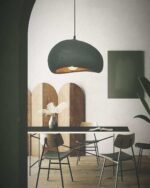 Modern Matte Black Fiberglass Dome Pendant Light