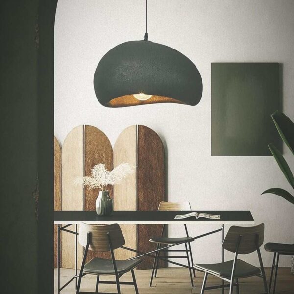 Modern Matte Black Fiberglass Dome Pendant Light
