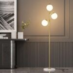Triple Globe Gold Metal and Marble Floor Lamp - Image 4