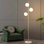 Triple Globe Gold Metal and Marble Floor Lamp