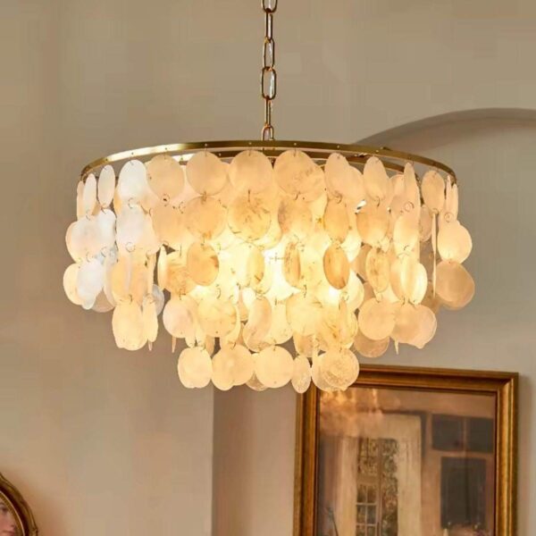 Natural Shell Disc Gold Chandelier