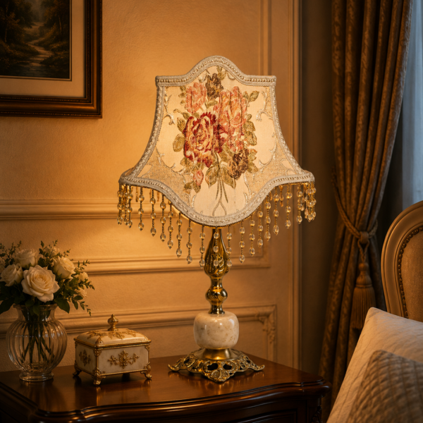 Antique Rose Silk Brass Lamp