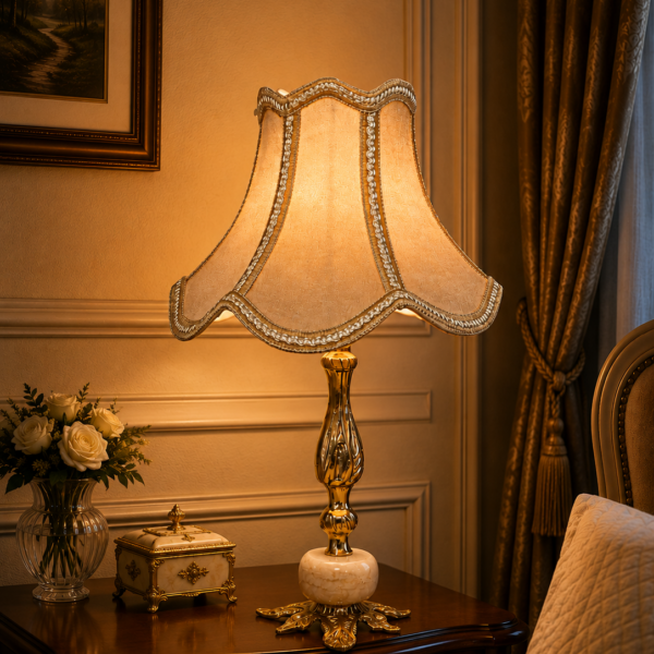 French Velvet Brass Table Lamp