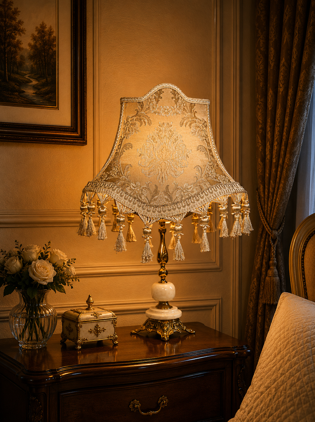 ChatGPT Image 11 أغسطس 2026، 12_12_46 ص Majestic Tasseled Silk Brass Lamp - Image 1