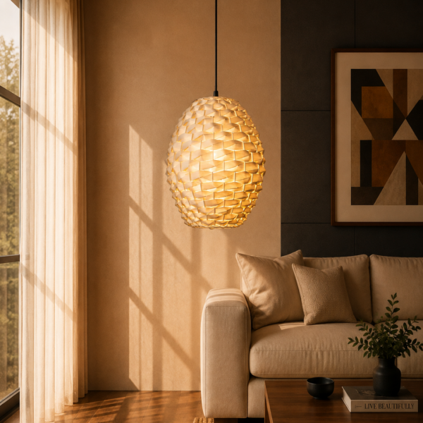 Handwoven Textured Straw Pendant Light 25cm