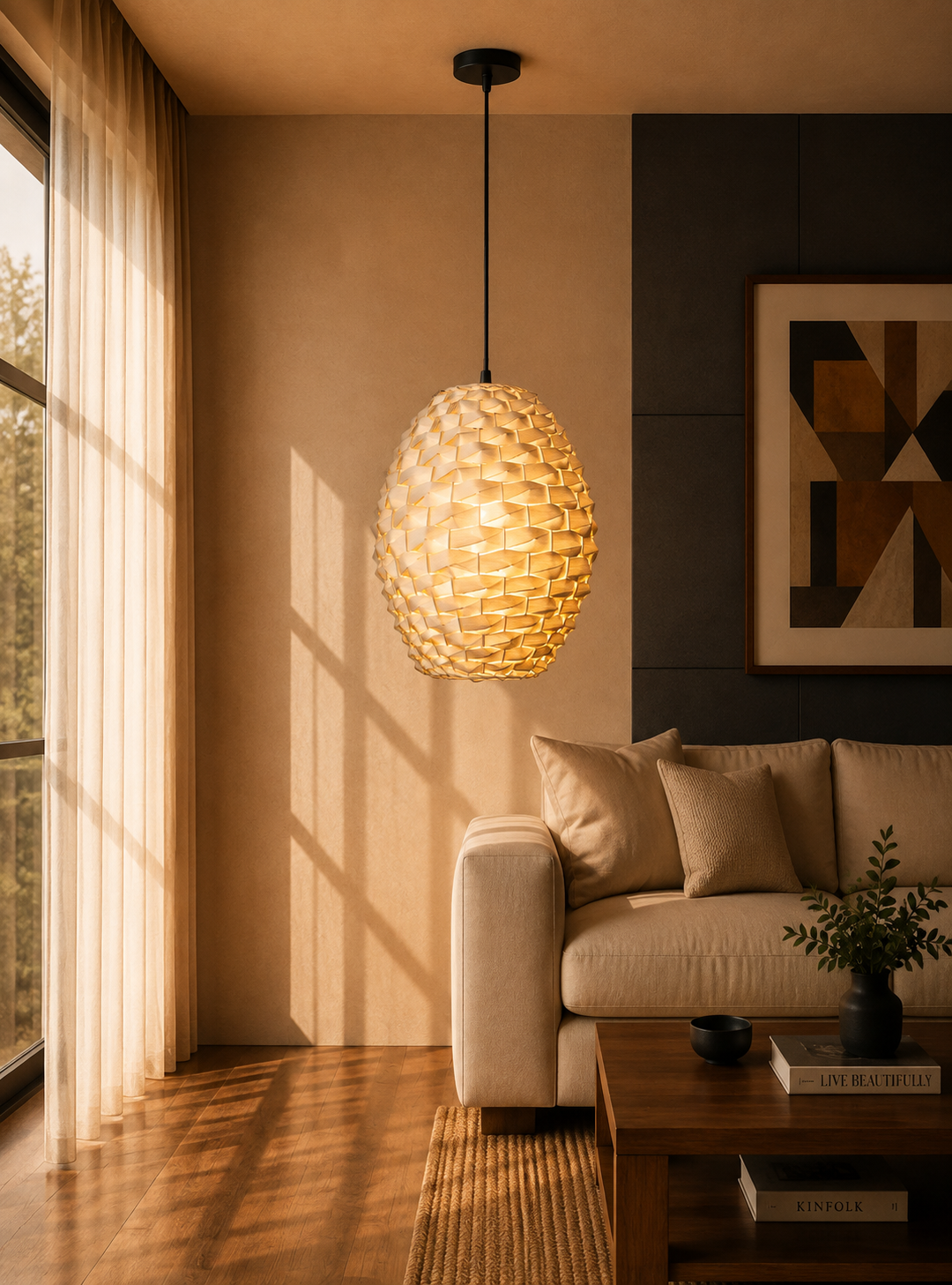 ChatGPT Image 8 أغسطس 2026، 01_24_08 ص Handwoven Textured Straw Pendant Light 25cm - Image 1
