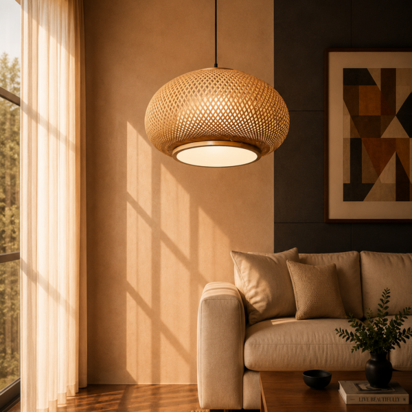 Natural Bamboo Chandelier with Acrylic Diffuser 50cm