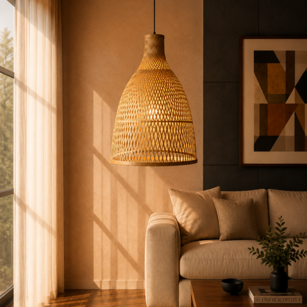 Natural Bamboo Bell Pendant Light 35cm