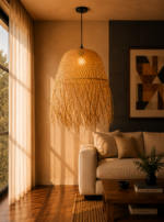 Natural Bamboo Fringed Chandelier 45cm