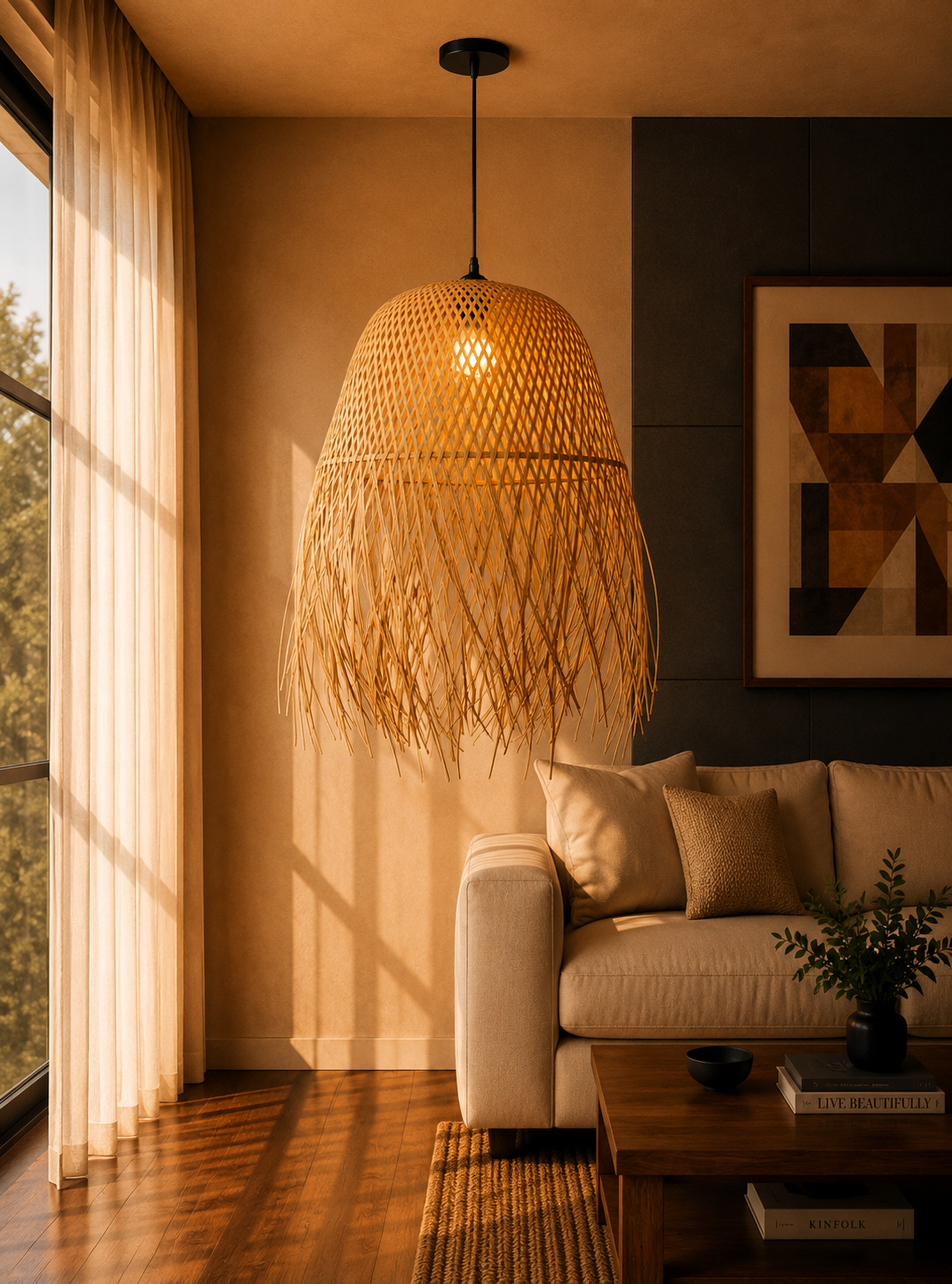 ChatGPT Image 8 أغسطس 2026، 01_30_16 ص Natural Bamboo Fringed Chandelier 45cm - Image 1