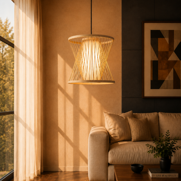 Modern Geometric Bamboo Hourglass Chandelier