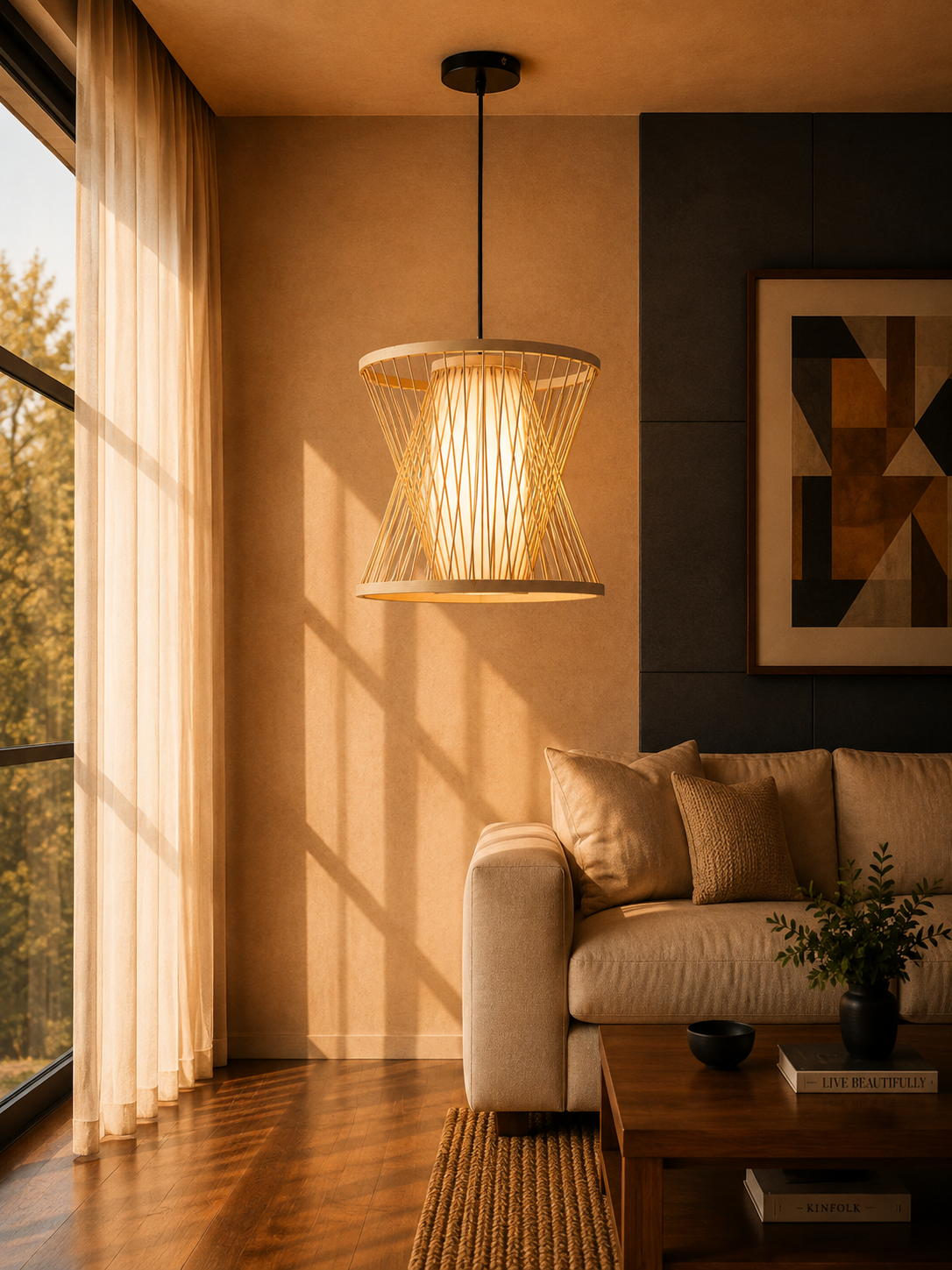 ChatGPT Image 8 أغسطس 2026، 02_29_54 ص Modern Geometric Bamboo Hourglass Chandelier - Image 1