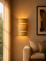 Triple Layer Cane and Linen Wall Sconce