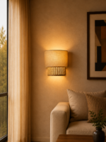 Dual Layer Cane and Linen Wall Sconce